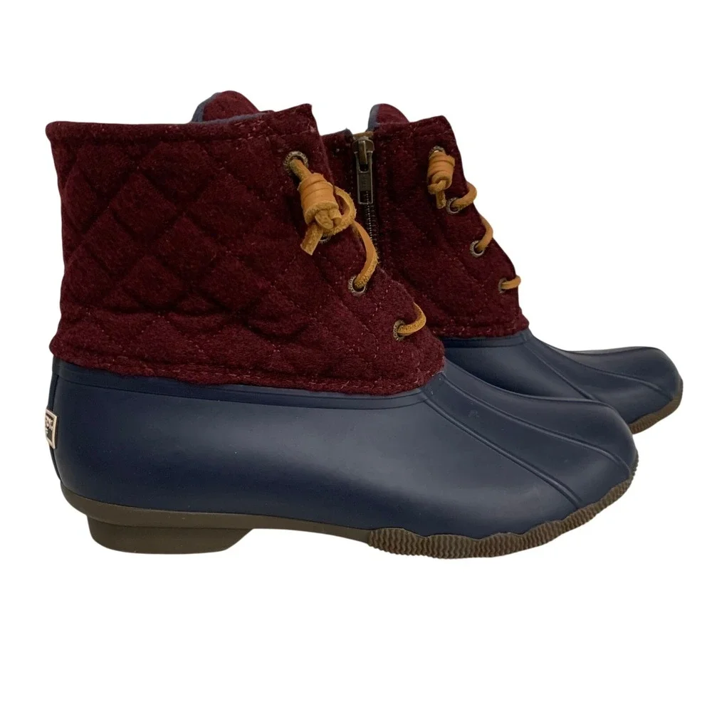 Sperry Women's Saltwater Duck Boots Quilted Wool Burgundy Navy‎ STS97568F Size 8